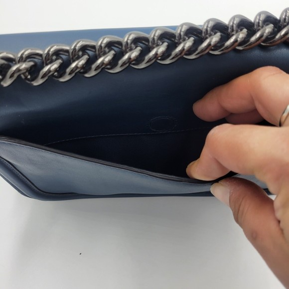 Coach Swagger Large Glove Leather Shoulder Bag DK/ Blue 54640 Chain Strap - Picture 12 of 12